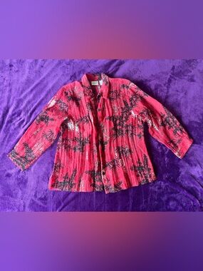 Chico's Red and Black Floral Button-Front Blouse Size 2